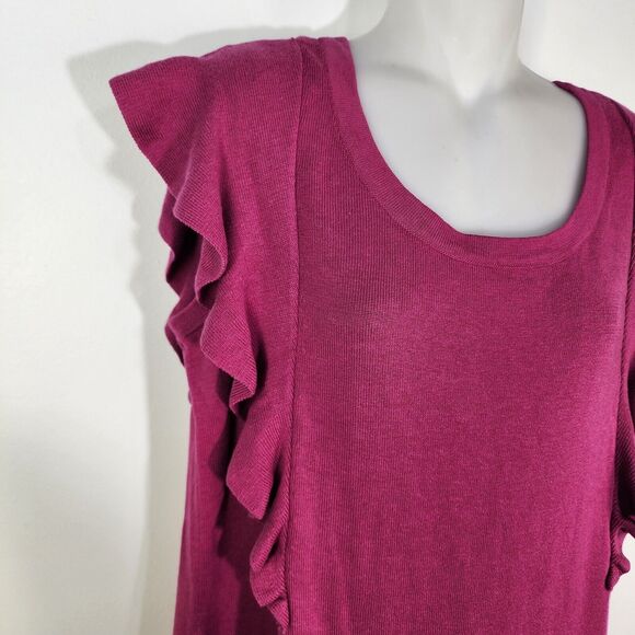 Isaac Mizrahi Live Womens Sweater Flutter M Sleeve Pullover Scoop Neck Knit Pink - Picture 3 of 9